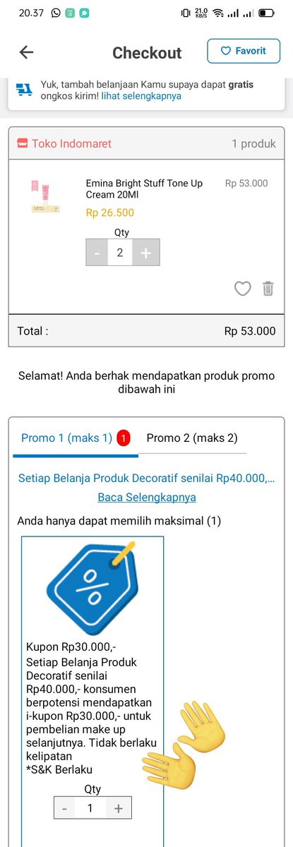 syaaaaala's tweet photo. @discountfess Jadi belanja awal 40k nanti dapet kupon diskon 30k. Karena aku dapet kupon pertama pas di indomaretnya langsung jadi aku udh pake ke produk selanjutnya. https://t.co/pjucchcep1