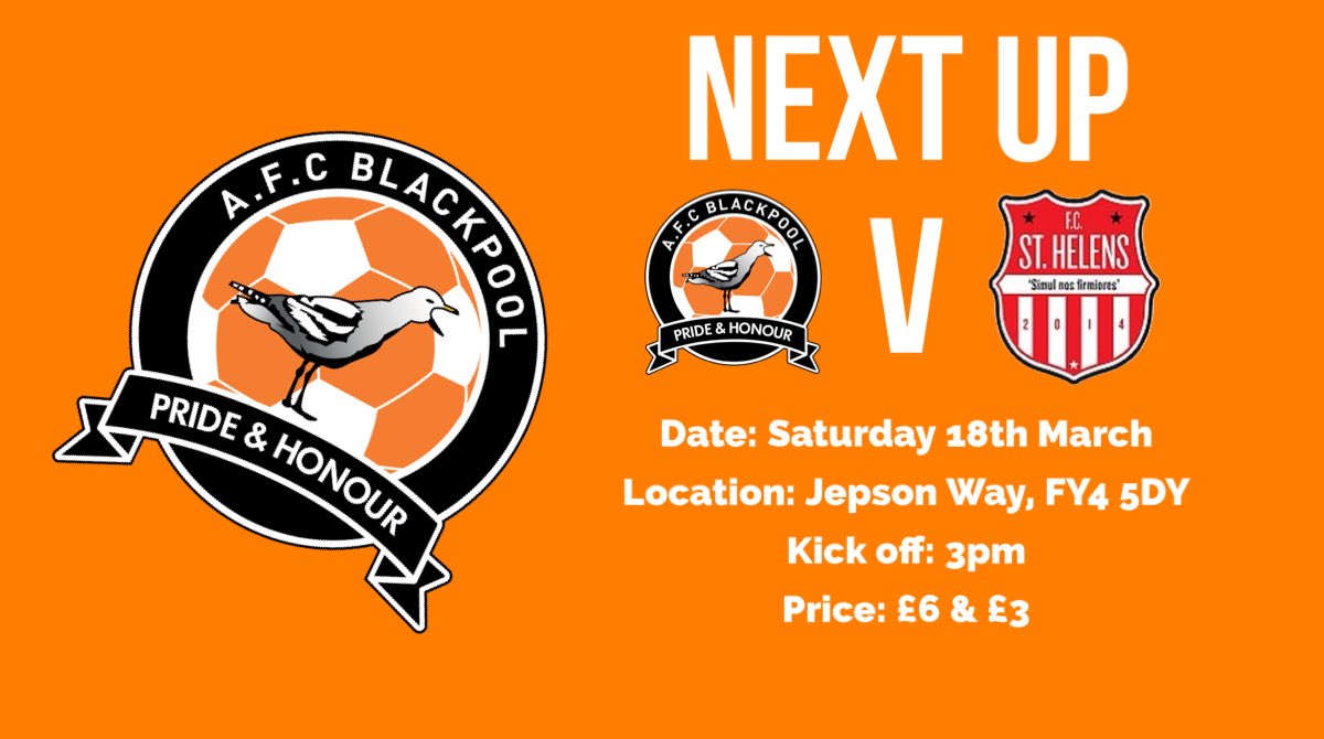 AFCBlackpool's tweet photo. NEXT UP:

With three wins on the bounce, the Mechs take on their next challenge. 

@fcsthelens make the trip to Jepson Way, making it their fourth meeting this season. 

#upthemechs https://t.co/b6kqwmONwu