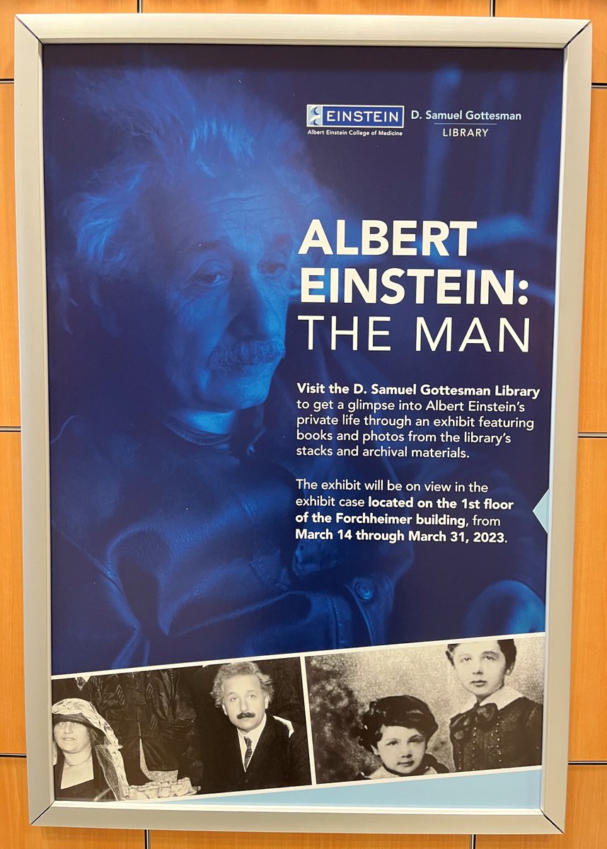 EinsteinLibrary's tweet image. Albert Einstein is leaving us today, but our exhibit will be on view through 3/31. Stop by Forch 1st floor to check it out! @EinsteinMed @EinsteinPhD @epa_einstein @EinsteinICTR