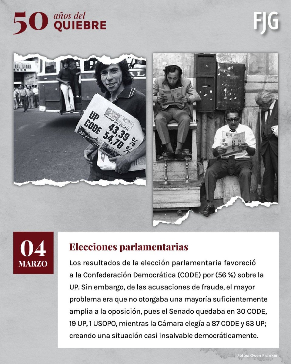 FundJaimeGuzman's tweet photo. En vísperas de los 50 años de la intervención militar que llevó a su fin al régimen de la Unidad Popular, inauguramos la sección “A 50 años del Quiebre”, recuperando aquellas noticias que nos revelan el tenso y violento ambiente de polarización social previo a septiembre de 1973. https://t.co/EMc8HhvcDg