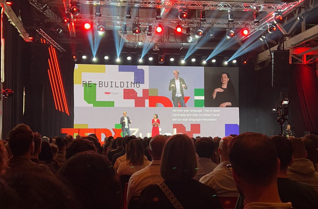 Congratulations to the #tedxzurich team for a beautiful event. Especially great that it is fully accessible including simultaneous Swiss-German sign language. So excited to be here!