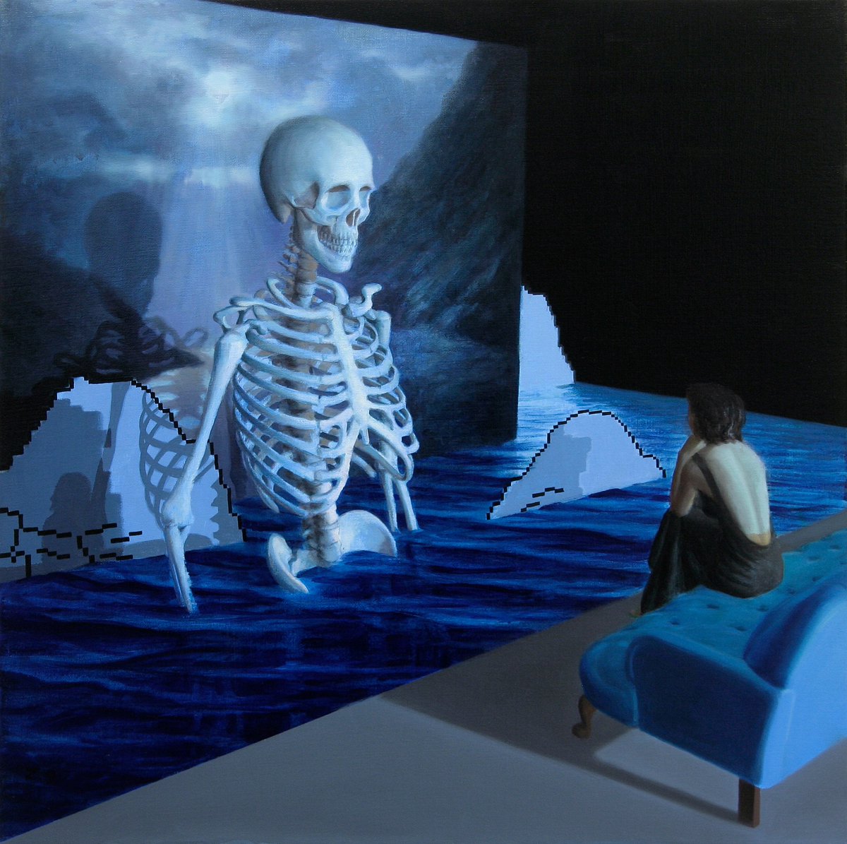 Zetterstrand's tweet photo. A crop from "Moonlight installation" 64x64cm. Oil on canvas. (2009)
I added flowers in the pixel version because pretty. https://t.co/pvkzH7uCet