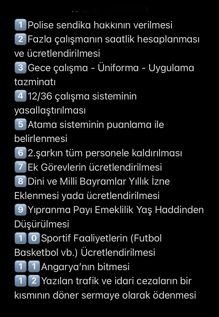 14 Mayıs 2023 Seçimleri öncesi diğer kamu kurumlarında çalışan memur ve işçilere göre özlük hakları konusunda çok geride olan Emniyet Teşkilatını bir mensubu olarak bütün siyasetçilerden beklentilerim aşağıdaki gibidir.Olursa olur olmazsa olmazımdır!#PolisindeOyuVar
