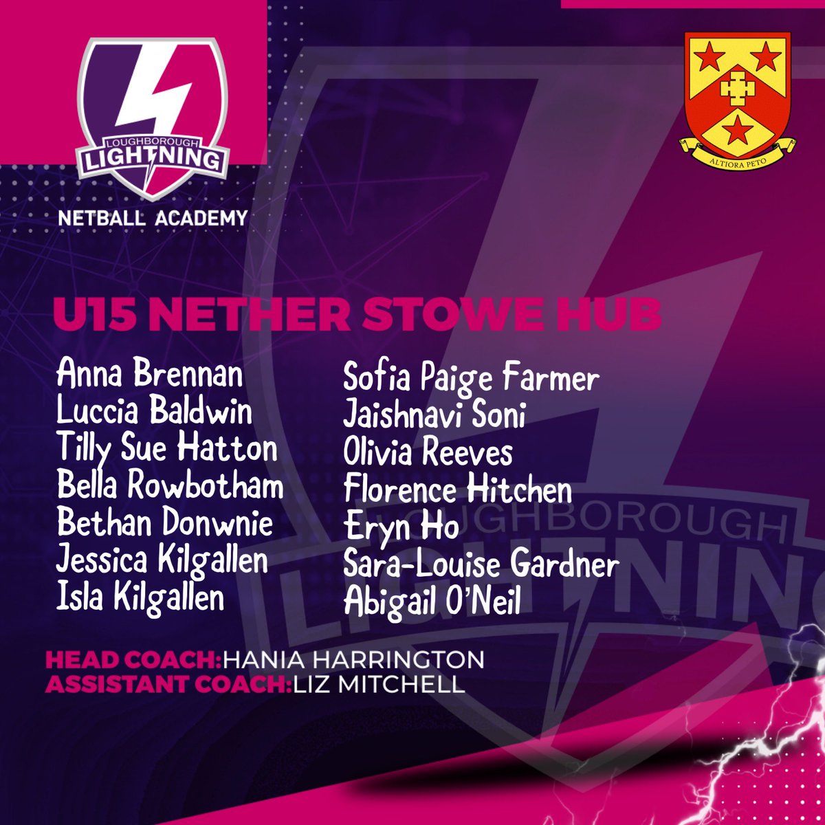 Lightning_Acad's tweet photo. Introducing our final hub of the 22/23 season! 👋 

Our athletes in the U17 and U15 Nether Stowe School hub have been training hard this season at @netherstowe 💪 They have received the #lightningexperience through frequent matches, coaching and workshops 💜 https://t.co/TG4nsQn6PN