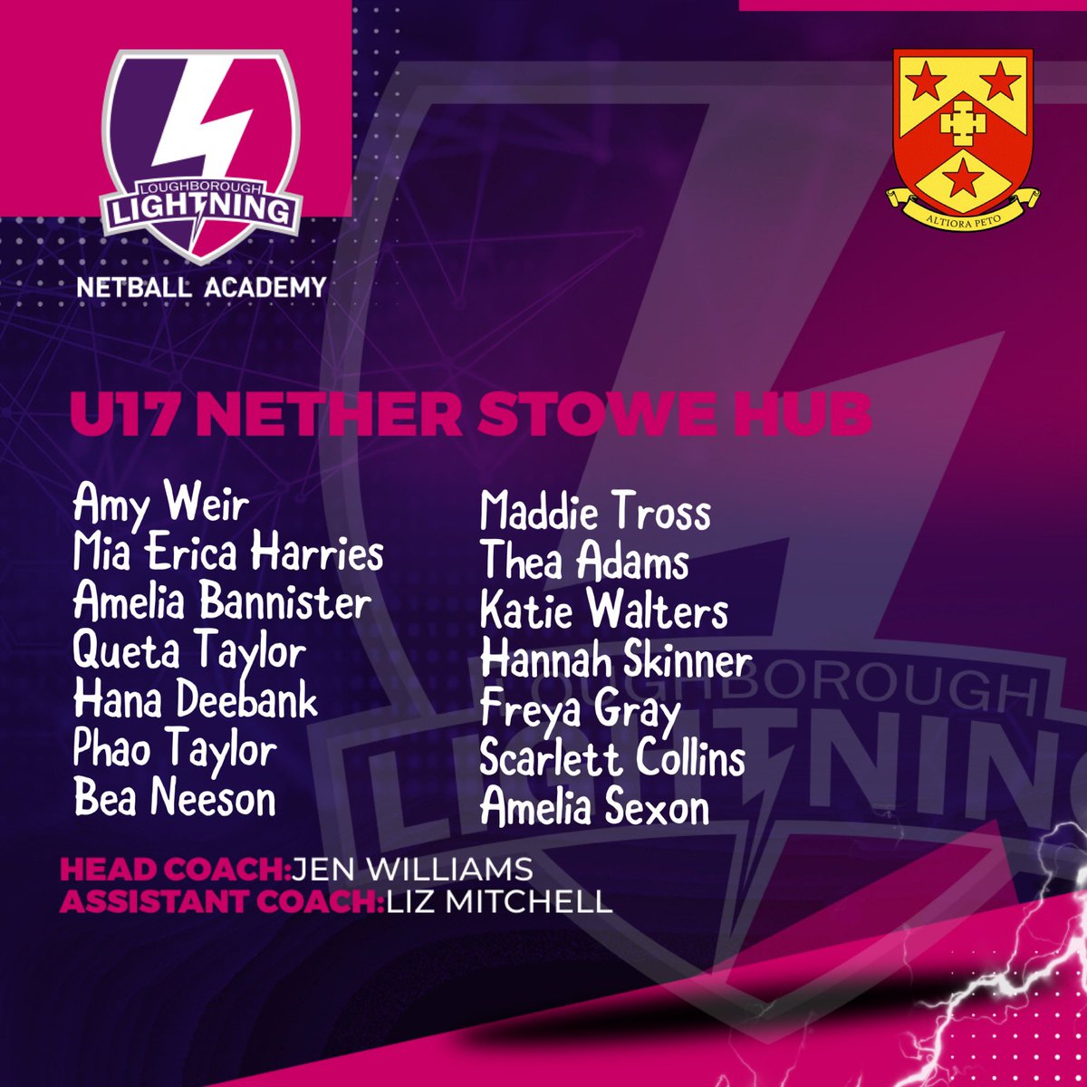 Lightning_Acad's tweet photo. Introducing our final hub of the 22/23 season! 👋 

Our athletes in the U17 and U15 Nether Stowe School hub have been training hard this season at @netherstowe 💪 They have received the #lightningexperience through frequent matches, coaching and workshops 💜 https://t.co/TG4nsQn6PN
