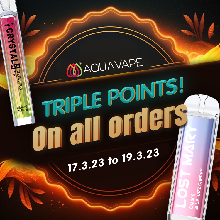 Start your weekend off right! Get triple points on all orders THIS WEEKEND ONLY!

Triple the Points, Triple the Fun🤪

aquavape.co.uk

AquaVape products may contain nicotine, only suitable for 18+
━━━━━━━━━━━━━━
#vapelife #vaping #vapefam #eliquid #vapesale