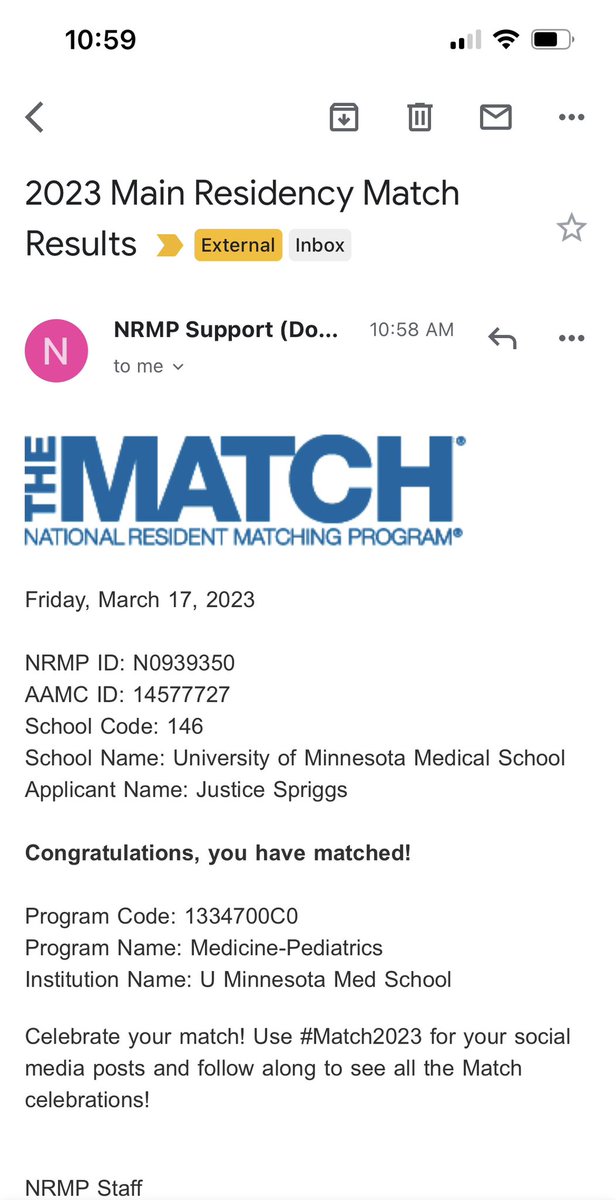 Unbelievably excited to match into Med-Peds at The University of Minnesota!!!
I cannot believe that I get to be a pediatrician and internal medicine doctor!

@MedPedsUMN 
#Match2023 
#UMNmatchDay2023
#MP4L