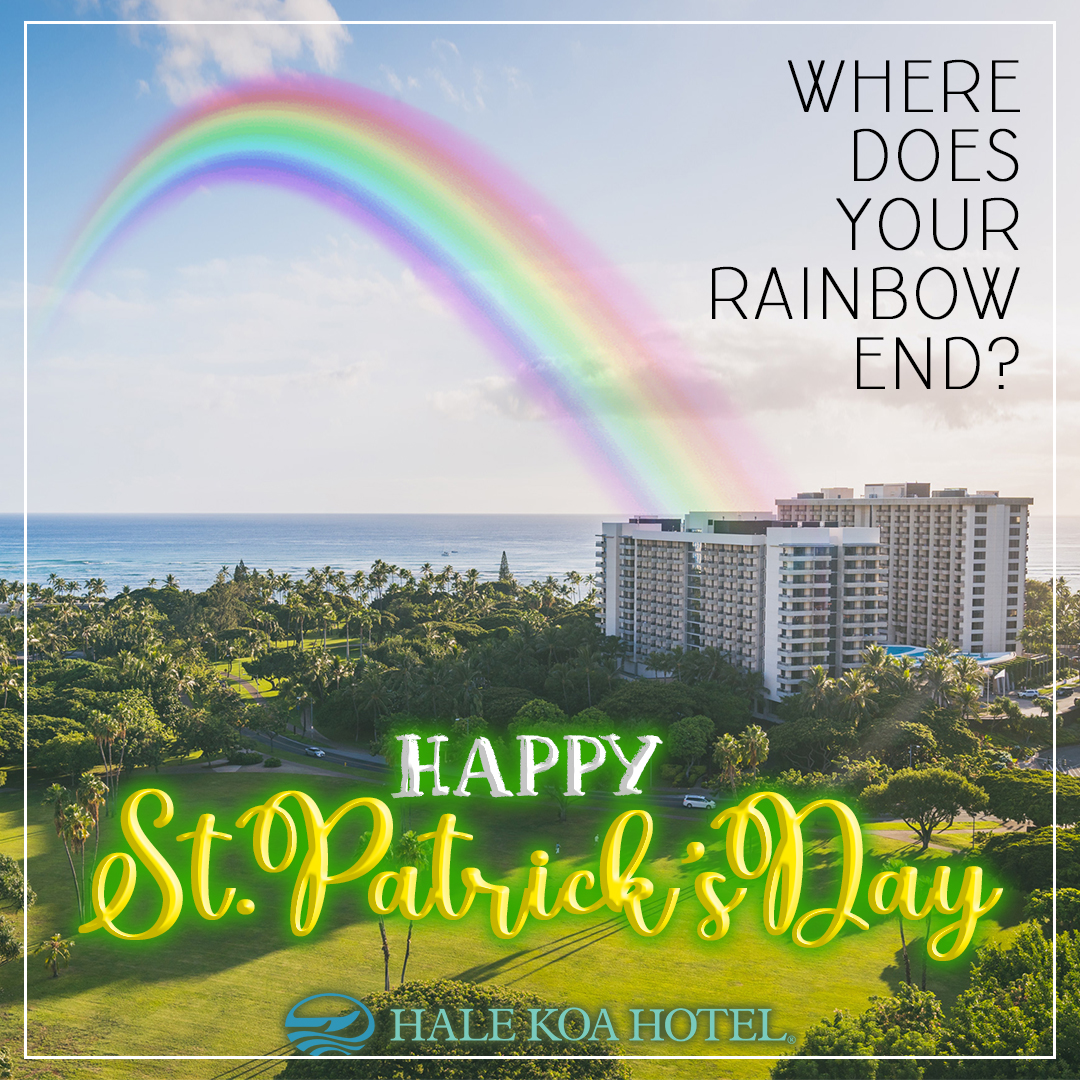Happy St. Patricks Day!
No matter where you are on our property, you'll definitely see GREEN! Share a selfie of yourself in your green St. Patty's Day attire, then head to Happy's Fast &amp; Fresh for our dinner special! 💚🍀🌈 #HaleKoaHotel #Waikiki #StPattysDay2023 #RainbowsEnd