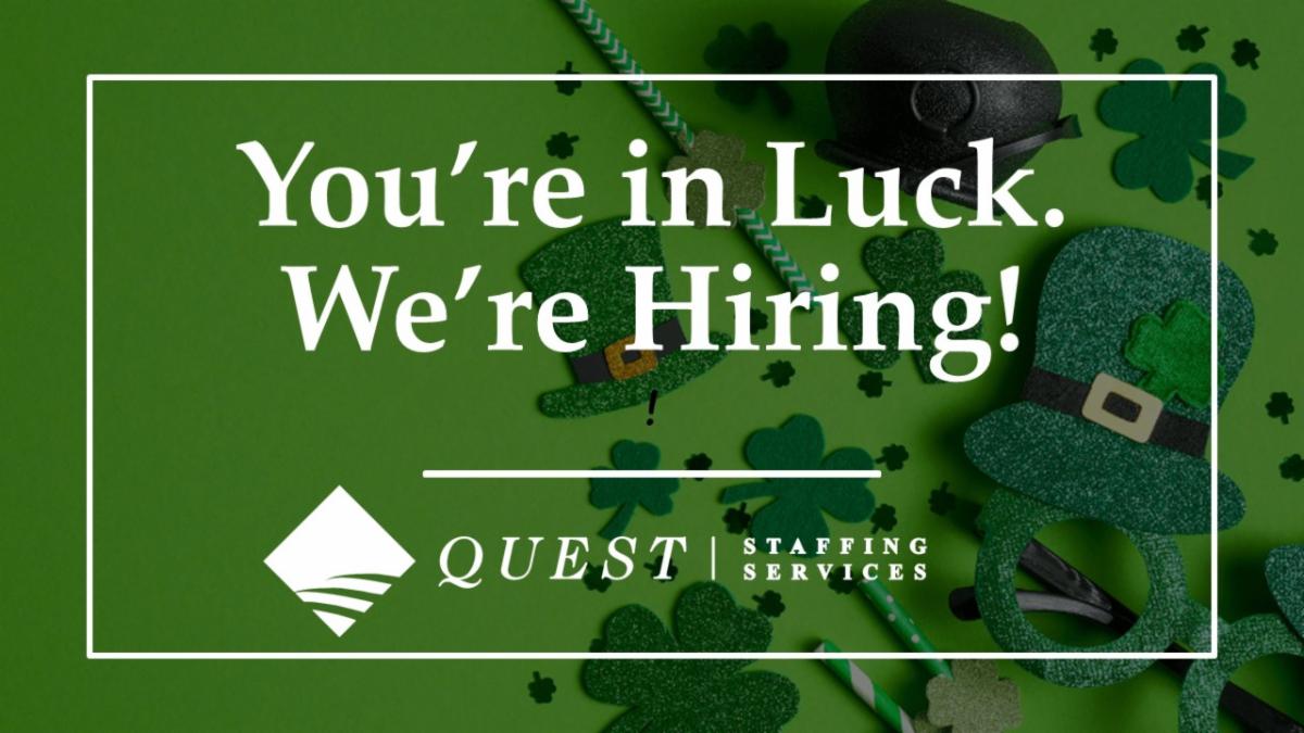 queststaffing1's tweet photo. https://t.co/nJKwbfy21Q

Happy St. Patrick's Day!

We have new job opportunities! We hope to hear from you soon, call us today at (805) 983-3959!

Opportunities are updated frequently! https://t.co/8VX98Y60gX