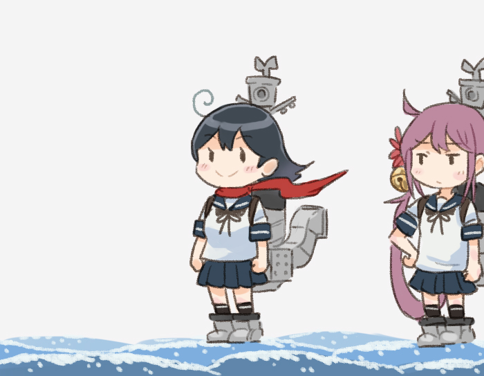 akebono (kancolle) ,ushio (kancolle) multiple girls hair bell side ponytail 2girls long hair hair flower purple hair  illustration images