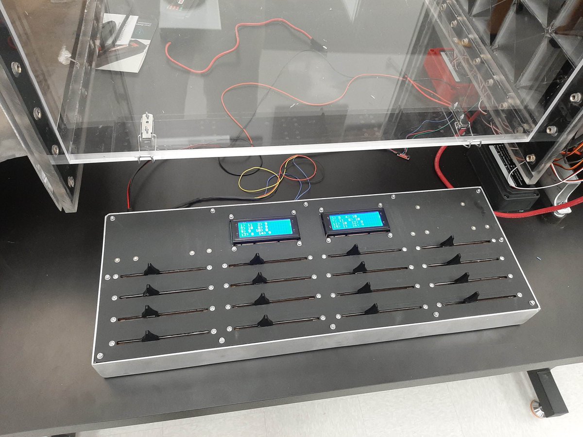 ironvines's tweet photo. #flumefriday A couple of weeks ago I completed a motor refit on this flume I made for Dr. Laura Miller at UA.  A grid of 16 bidirectional fans create shear currents for fluid dynamics experiments studying insect flight.  I designed and build the complete system for Dr Miller. https://t.co/WjMP1rLkD6