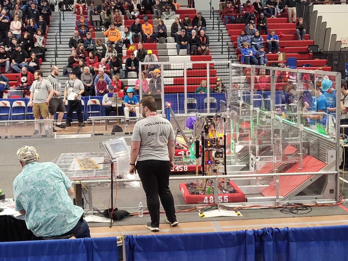 Ramageddon4855's tweet photo. It's day 1 of the Muskegon District Event, and we're charged up! Our Impact and Dean's List interviews went well. Now let's have some fun on the competition field! https://t.co/IOA77ppQzB