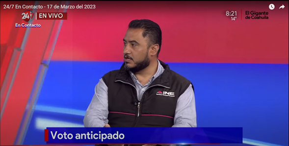 El Vocal Ejecutivo <a href="/robleva/">jesus robledo valero</a> en entrevista en el programa En Contacto de <a href="/rcg_media/">RCG MEDIA</a> con <a href="/betomorales_/">Beto Morales</a> informó sobre la prueba piloto de Voto Anticipado de personas con discapacidad que será implementada por el <a href="/INEMexico/">@INEMexico</a> en las #Elecciones2023MX 👉bit.ly/3LwnlaP