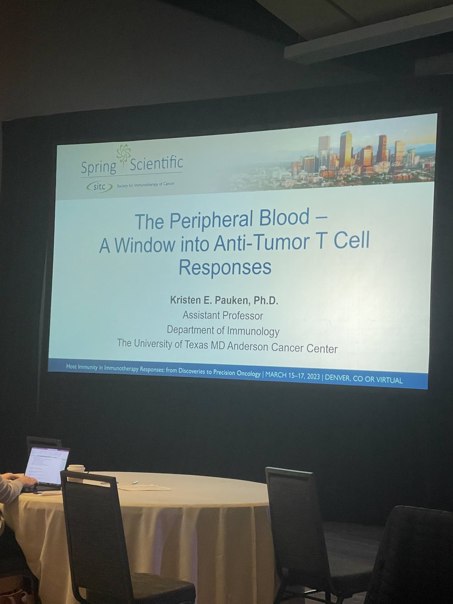 Chrystal_Paulos's tweet photo. Awesome talk by Dr. Kristen Pauken #SprITC @sitcancer! Do not discount the information in the blood of our patients given cancer immunotherapy. New lab @MDAndersonNews! https://t.co/diclH2syH1