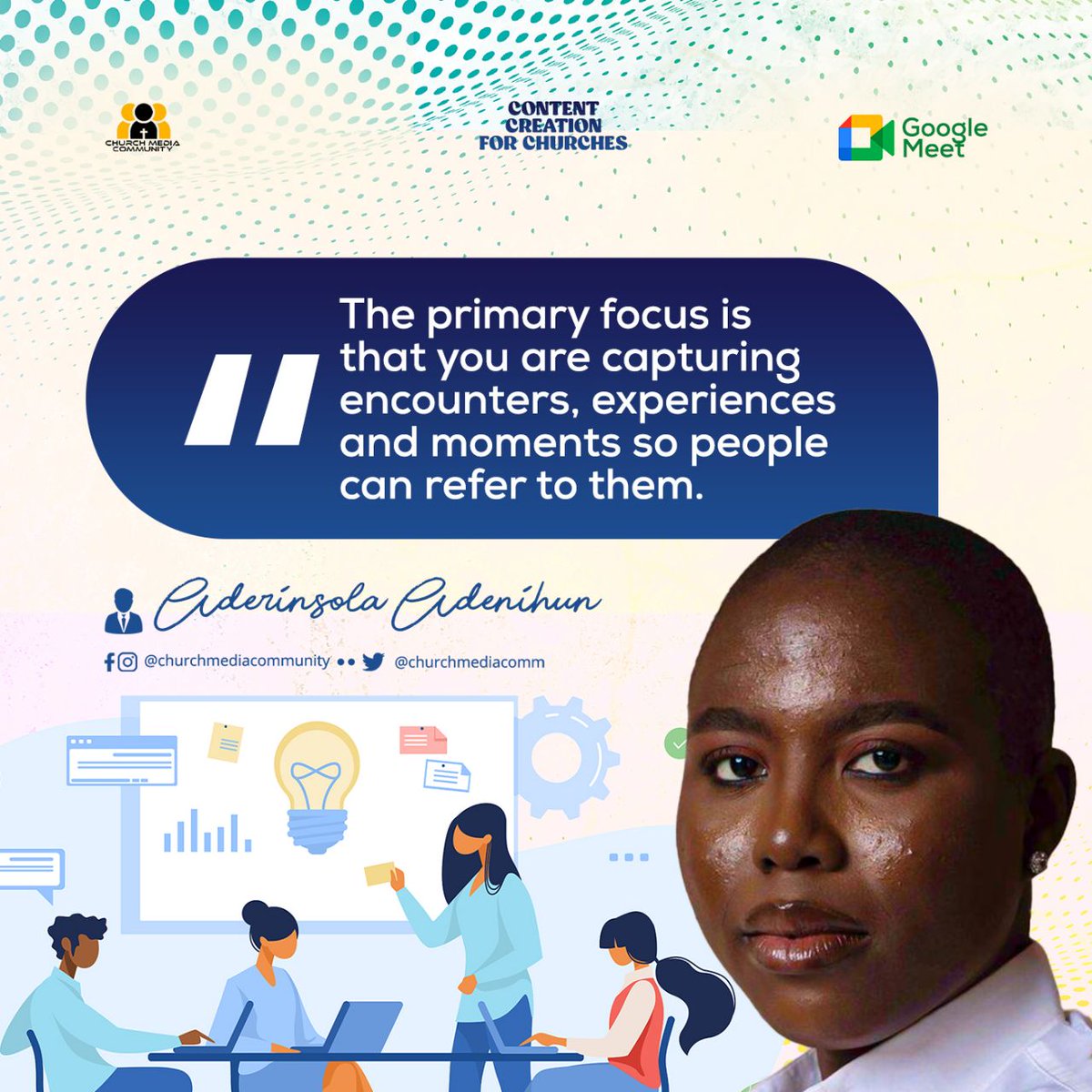 ChurchMediaComm's tweet photo. The primary focus is that you are capturing encounters, experiences and moments so people can refer to them.
- @thederinsola
#ChurchMediaCommunity #churchmediaworkshop #creative #creatives #content #contentcreation #contentstrategy #christiancreative #christiancreativecommunity https://t.co/zsMhtSlCe6