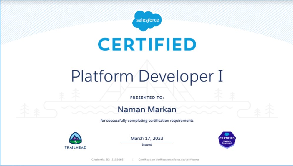 LovNaman's tweet image. I received the #CertificationVoucher today only, and this is my #PlatformDeveloper result. 

Now officially a #SalesforcePlatformDeveloper 

Looking forward for more to come. @SalesforceDevs @salesforce