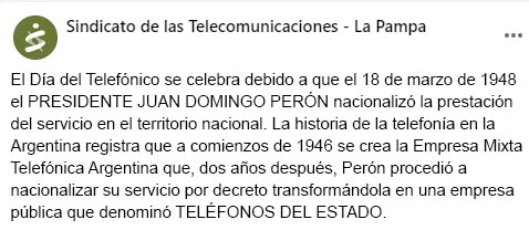 soeesitlp's tweet photo. 18 de marzo | Día de las/los Trabajadoras/es de las Telecomunicaciones

#DíadelTrabajadorTelefónico 
#Telecomunicaciones 
#Telefónicos 
#Soeesit 
#LaPampa https://t.co/Ny4a5lWoh9