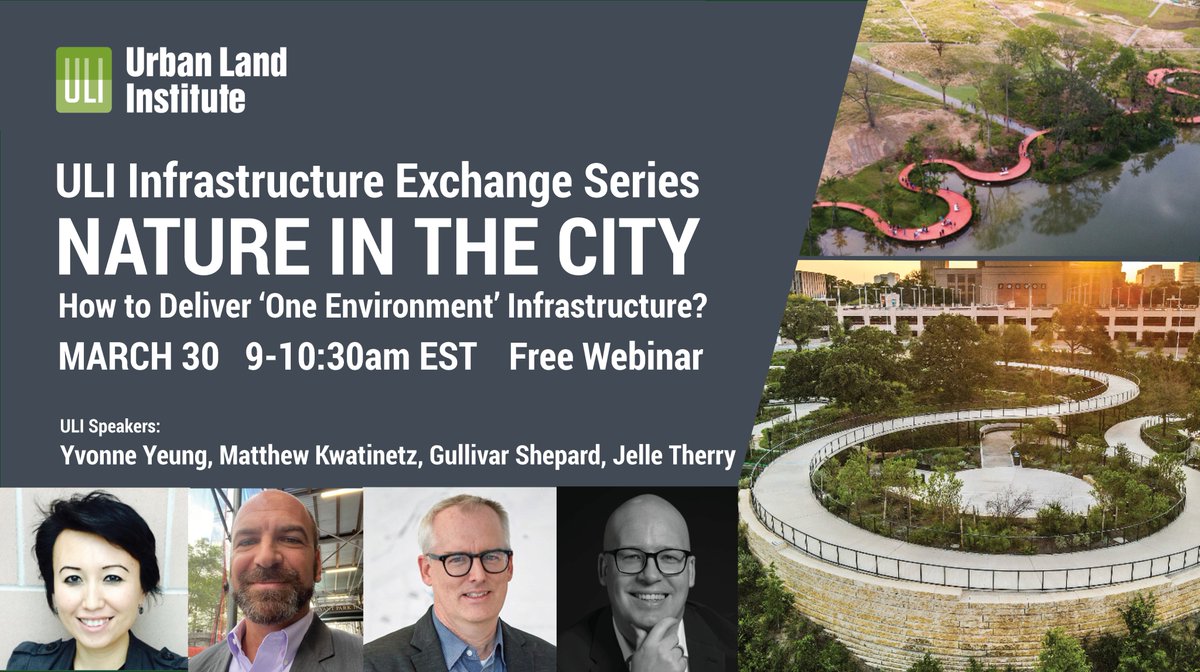 The ULI Infrastructure Exchange’s first installment of 2023 on March 30 at 9am ET will focus on how to bring nature back to the city, deliver parks, green streets, flood protection, utilities, and environmental restoration in 1 project. Register today: americas.uli.org/events/detail/…