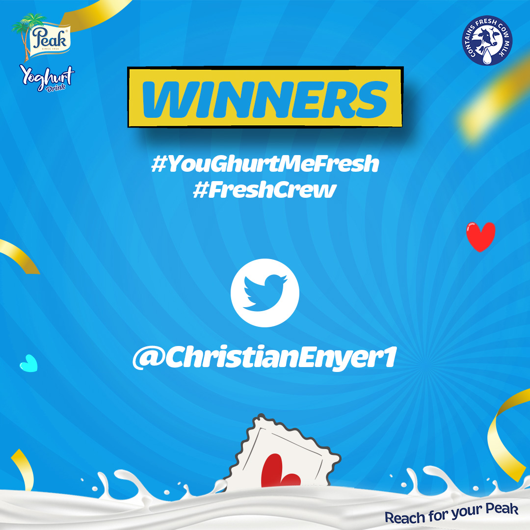 PeakYoghurt's tweet photo. Congratulations to our #YouGhurtMeFresh #FreshCrew winners.
Keep refreshing your friendship with the freshness it deserves.
Please reach out to us in our DM to claim your Prize.
#PeakYoghurt
#WeOnlyDoFresh https://t.co/8O0h5N1StE