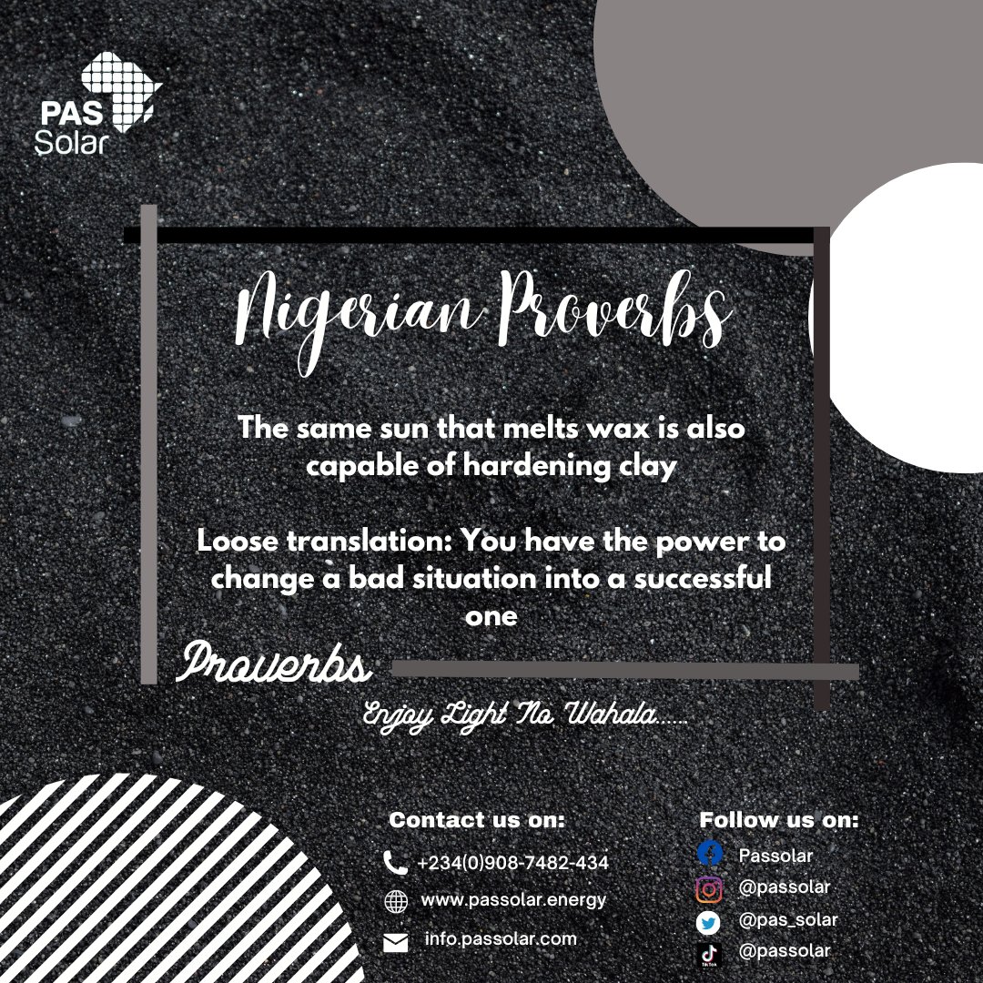 PAS_SOLAR's tweet photo. So take advantage of the sunlight that causes sunburn in your region and turn it into renewable and reliable energy for your own benefit. 🌞
Choose @PAS_SOLAR
#PASSolar
#Nigerianproverbs
#renewableenergy
#EnjoyLightNoWahala https://t.co/bbwgSao1We