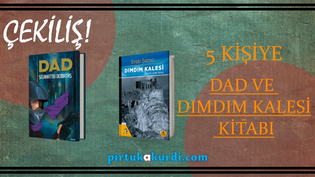 🔊 ÇEKİLİŞ !!!
.
📝Şanslı 5 takipçimize resimdeki 2 kitabı hediye edeceğiz 
.
Takip edilecekler 👇
🔴 <a href="/darayayinlari/">Dara Yayınları</a>
🔴 <a href="/pirtukakurdi/">pirtukakurdi.com</a>
.
↘Katılım Şartları👇👇👇
✔️İki hesabı takip etmek 
✔️Gönderiyi beğenmek ve RT etmek
.
🚚Kargo bize aittir.
⏰Son katılım 21 mart salı saat 22.00