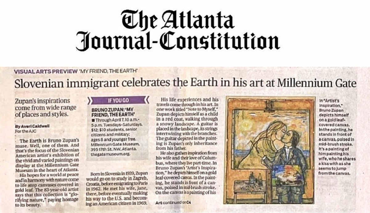 The Zupan exhibition gets a feature in the AJC. We are over the moon! Atlanta peeps, if you haven’t already done so, see the gorgeous Zupan exhibition at the Millennium Gate Museum. It’s on show until April 8.
#BrunoZupan #Exhibition #ArtCulture #ArtMuseum #ArtNews #NewsArticle