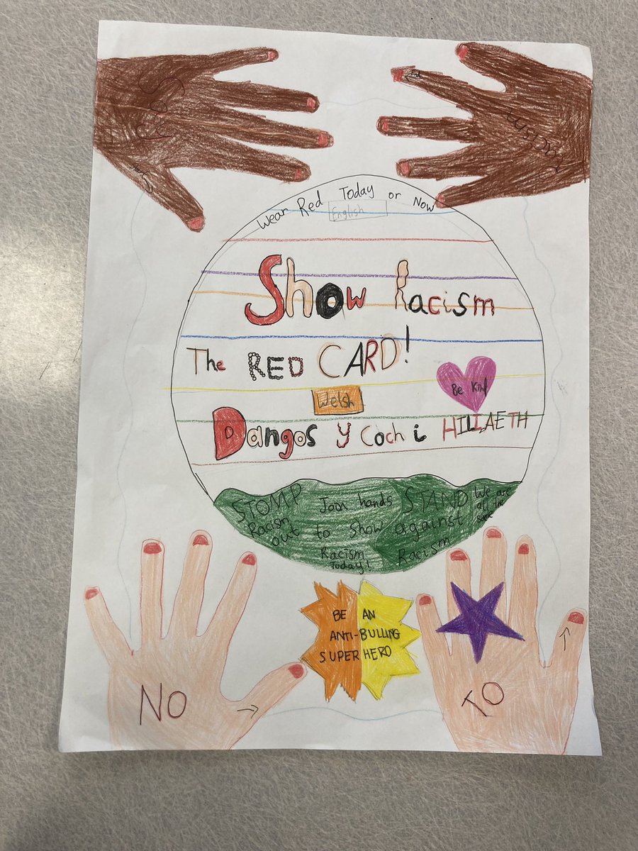 TerraceRoad's tweet photo. The #TRPwrens had a thoughtful discussion about racism today and were inspired to create some amazing, powerful posters for the @theredcardwales competition. #TRPexpress #TRPcomm #TRPpm https://t.co/aM8GyRmroT