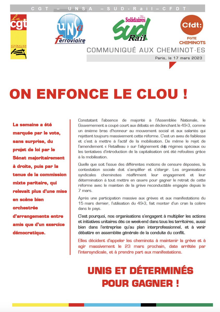 COMMUNIQUÉ DE PRESSE UNITAIRE || 23 MARS 2023.

🔗 bit.ly/3n2KgAJ