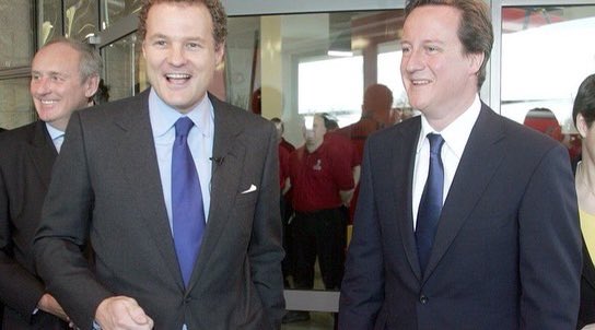 Former British Prime Minister David Cameron with Rupert Murdoch and Jonathan Rothemere (owner of the Daily Mail) #lyingbritishpress