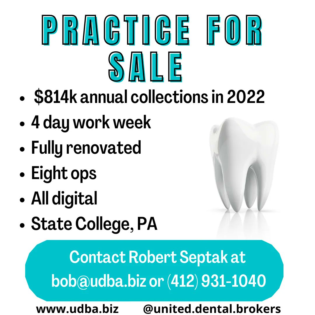 UDBAbiz's tweet image. Modern practice for sale near State College, PA! #dentalpractice #moderndentistry #hightechdentistry #dental #dentist #dentists #ilovedentistry #dentalpracticeforsale