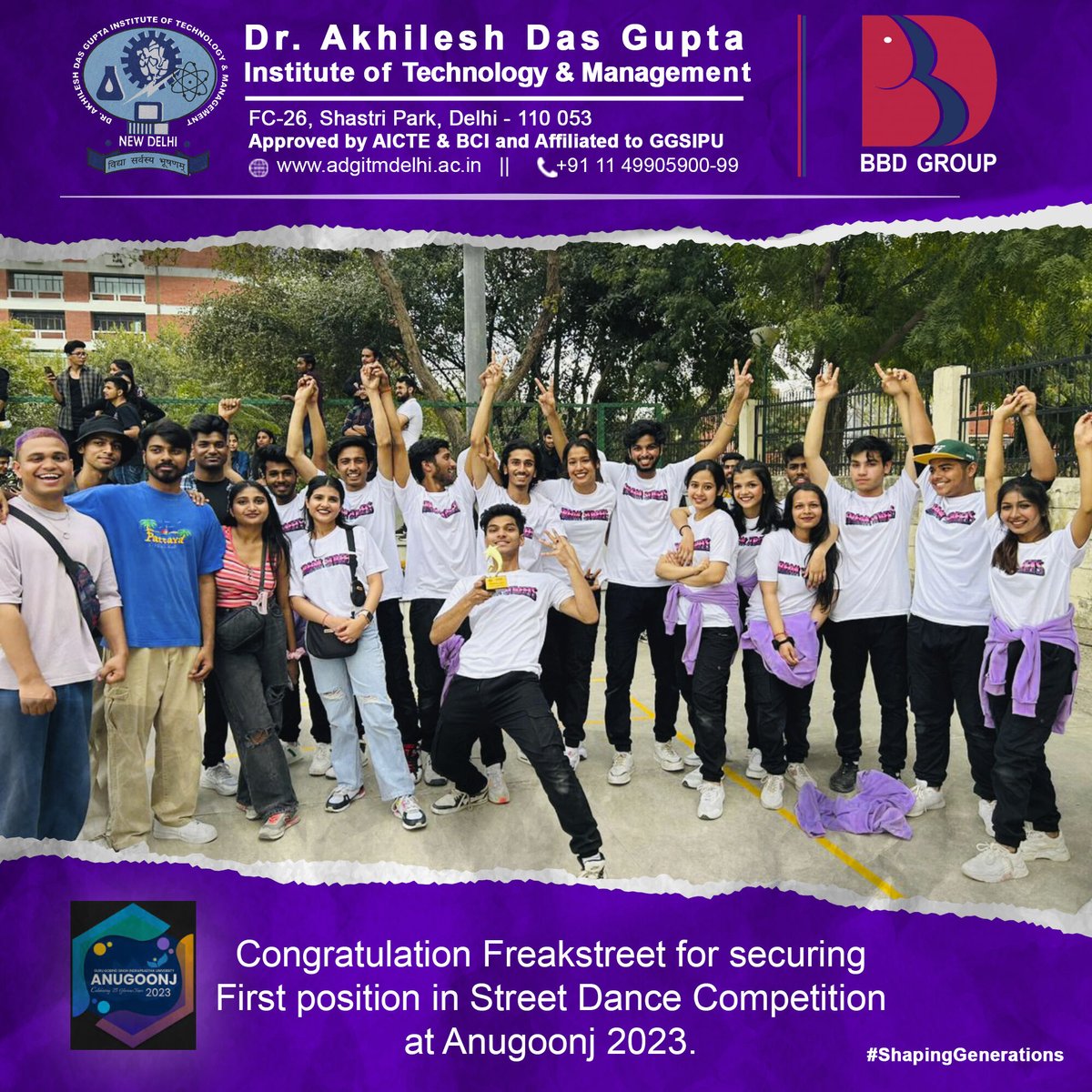 adgips's tweet photo. Congratulation Freakstreet for securing First position in Street Dance Competition at Anugoonj 2023.
#ADGITM #ADGITMDelhi #bbdgroup #GGSIPU #GGSIPUCollege #ggsipuprivatecollege #BBDG #ShapingGenerations #Anugoonj #Anugoonj2023 #StreetDance #Freakstreet https://t.co/B6HmW7bZQ3