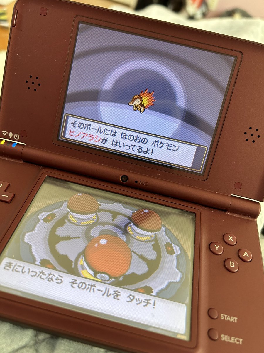 CynderLace12's tweet photo. Ehhhh I got me that shiny Cyndaquil in my Japanese heartgold!! He’s a little cutie! 🥳👏🥳👏🥳 https://t.co/bDL8u8zHqa