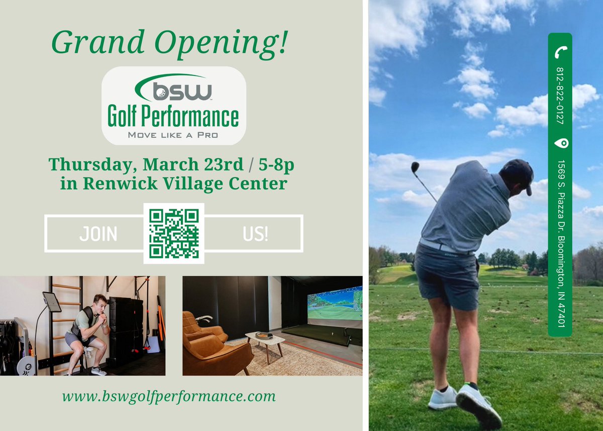 BSW_Soft_Tissue's tweet photo. Introducing Bloomington’s new golf-specific training and rehabilitation center - BSW Golf Performance! This has been a labor of love and we’re thrilled to bring this performance club to the golf community. 

Join us next week in Renwick Village Center! ⛳️ https://t.co/9KFJ2lnikJ