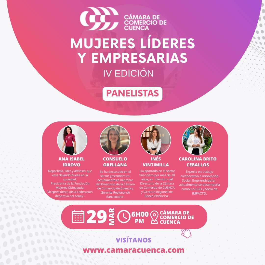 cccuenca's tweet photo. Cordialmente invitados a nuestro evento “𝗠𝘂𝗷𝗲𝗿𝗲𝘀 𝗟í𝗱𝗲𝗿𝗲𝘀 𝘆 𝗘𝗺𝗽𝗿𝗲𝘀𝗮𝗿𝗶𝗮𝘀” 👇🏻

#SaveTheDate  #liderazgofemenino #cccuenca #cuenca #ecuador #103añosimpulsandonegocios https://t.co/RBR6BBIzQA