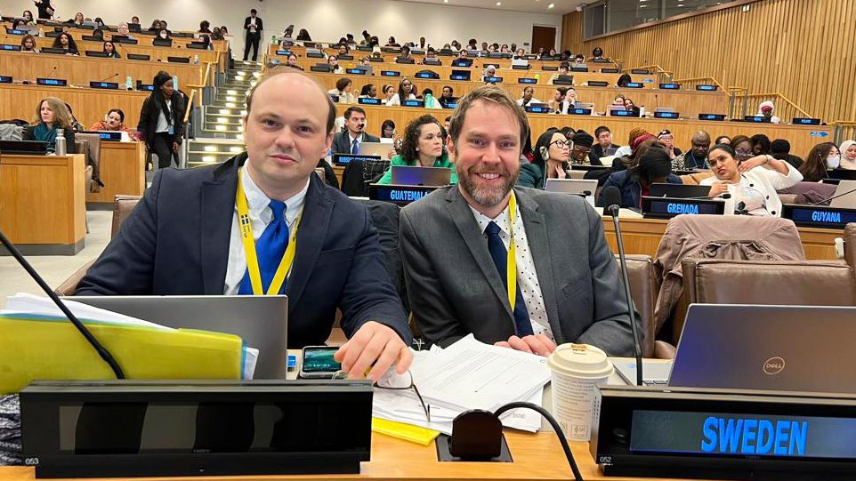 SwedenUN's tweet photo. Friday and last day for this year’s Womens Conference! Working long hours negotiating the #CSW67 outcome document. Our 🇸🇪 &amp; EU team is now getting ready for the final day!

@SweMFA @EUatUN https://t.co/I38E5GgVU0