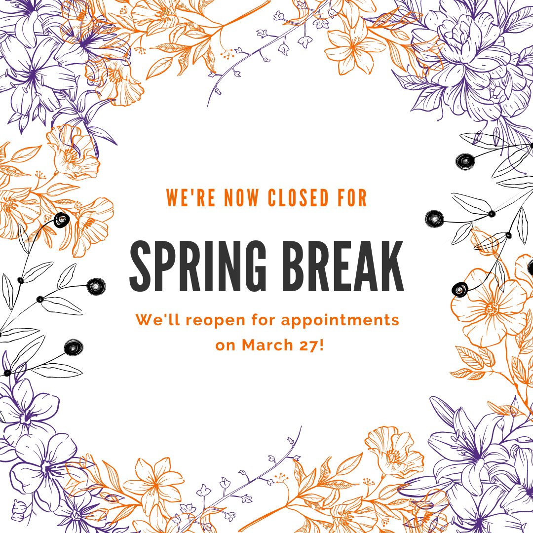 We will reopen for appointments after the break! Have a wonderful break, Tiger Writers!