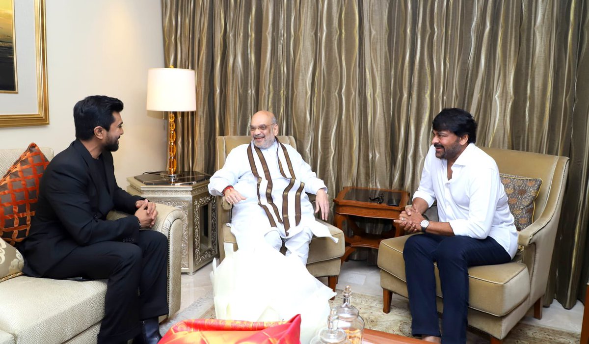 KChiruTweets's tweet photo. Thank you Shri @AmitShah ji for your Hearty Wishes &amp; Blessings to @AlwaysRamCharan on behalf of Team #RRR for a successful Oscar Campaign &amp; bringing home the First ever Oscar for an Indian Production! Thrilled to be present on this occasion!  

#NaatuNaatu #Oscars95
@ssrajamouli https://t.co/K2MVO7wQVl