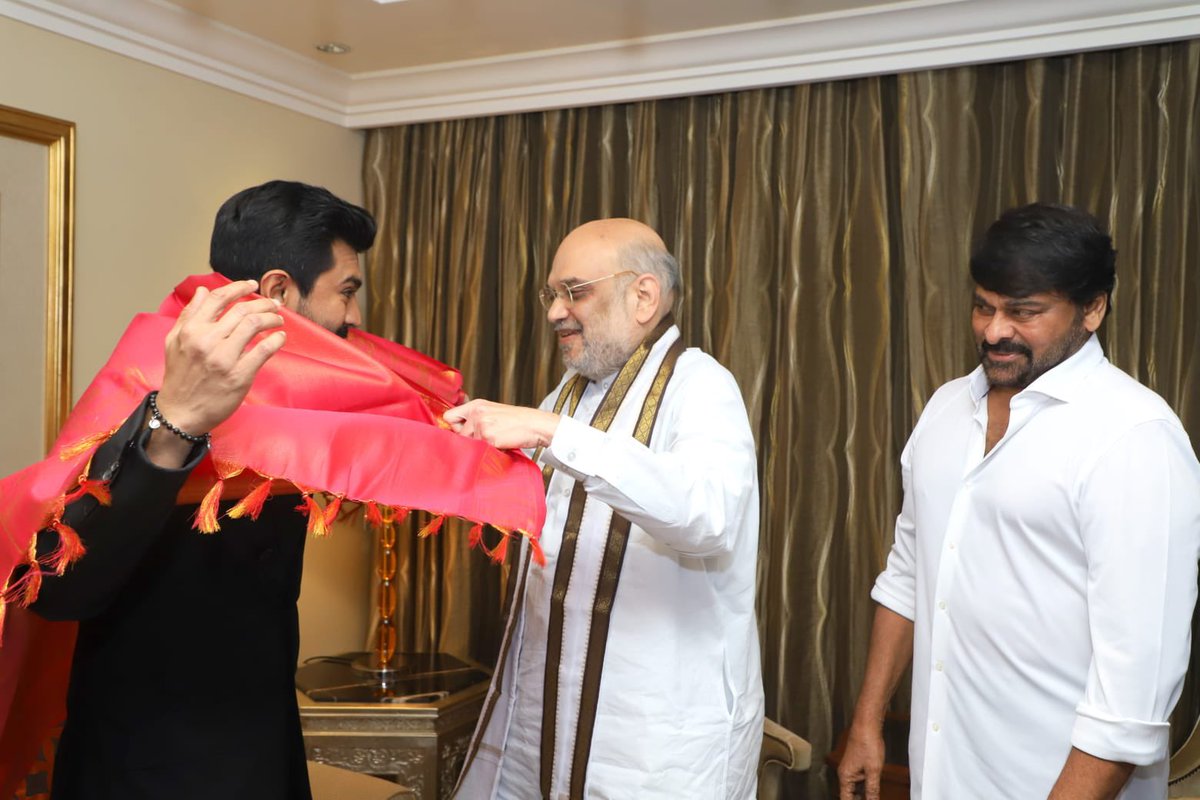 KChiruTweets's tweet photo. Thank you Shri @AmitShah ji for your Hearty Wishes &amp; Blessings to @AlwaysRamCharan on behalf of Team #RRR for a successful Oscar Campaign &amp; bringing home the First ever Oscar for an Indian Production! Thrilled to be present on this occasion!  

#NaatuNaatu #Oscars95
@ssrajamouli https://t.co/K2MVO7wQVl