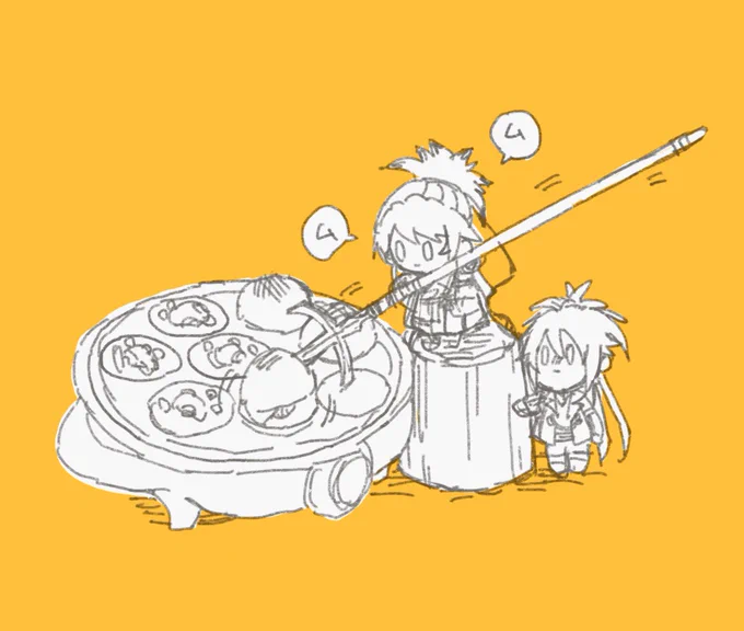おさんぽ無骨くんと不動くん。たこ焼き機の妖精。 