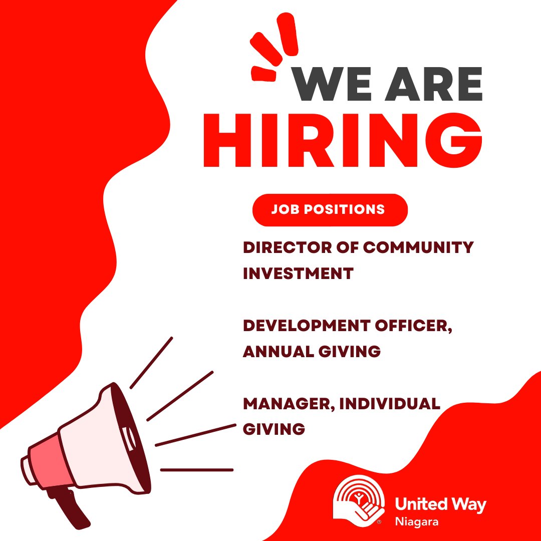 UWNiagara's tweet photo. We are hiring for three positions: ⁠
Director of Community Investment, Development Officer Annual Giving and Manager Individual Giving.
Find more information on our website: https://t.co/bmx6IIYESx https://t.co/9ScnABHPti