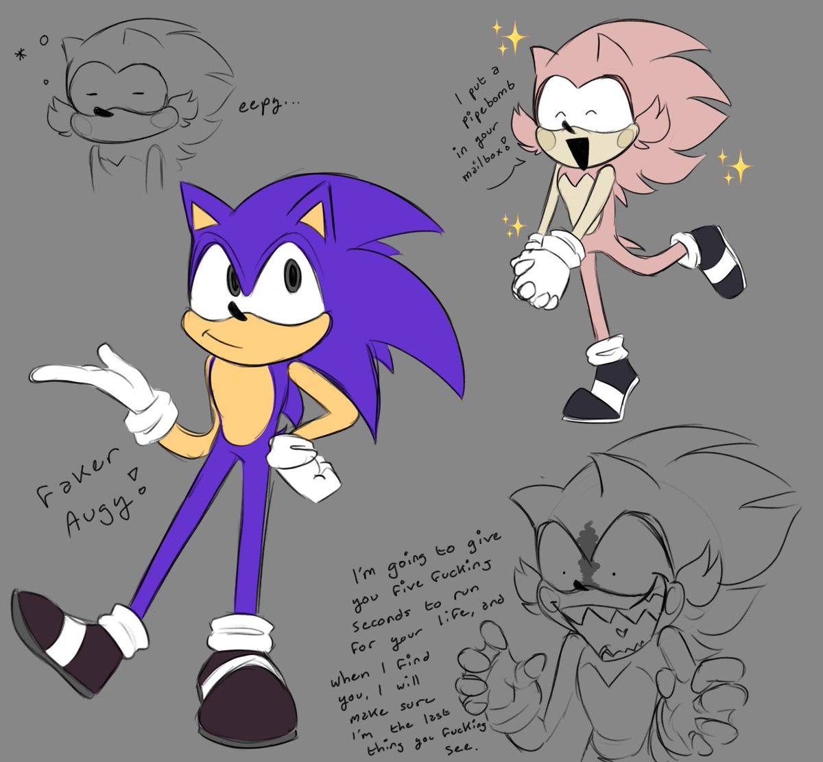 Zendarity's tweet photo. Also some bonus doodles
Crypt-X using Shiner’s body as a vessel;
Augy doodles;
and Burning + Saw EXE School AU shenanigans
#sonicexe #sonicexeoc #exehs https://t.co/ZNlhasLRNB