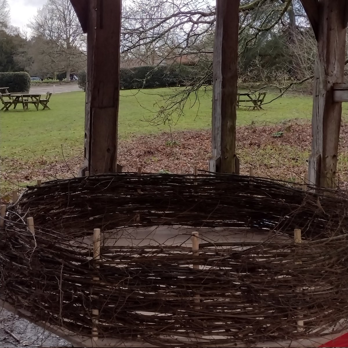 scotneycastleNT's tweet photo. It's Friday so it must be giant nest-building day at Scotney ... #GettingReadyForEaster #LoveOurJob #Easter2023 @southeastNT https://t.co/8w6s11PSKN