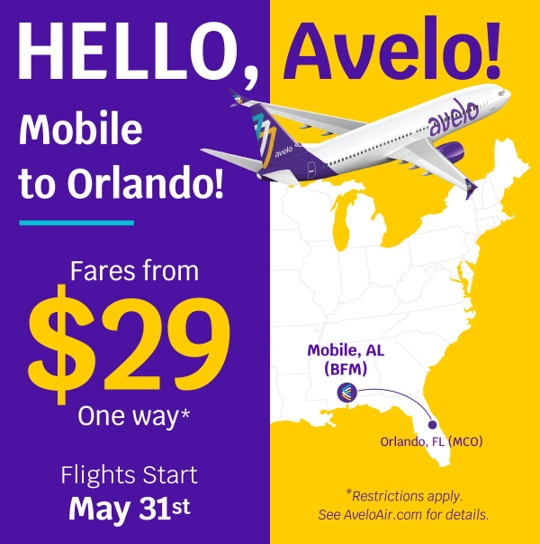 flyBFM's tweet photo. TODAY is your last chance to score big on Avelo Air's introductory fare of $29 from Mobile International Airport nonstop to Orlando! Don't let this deal fly away, book now at https://t.co/gwTZ62IvlO and save. 🛫 #flyBFM #AveloAir https://t.co/loUWkvtgvF