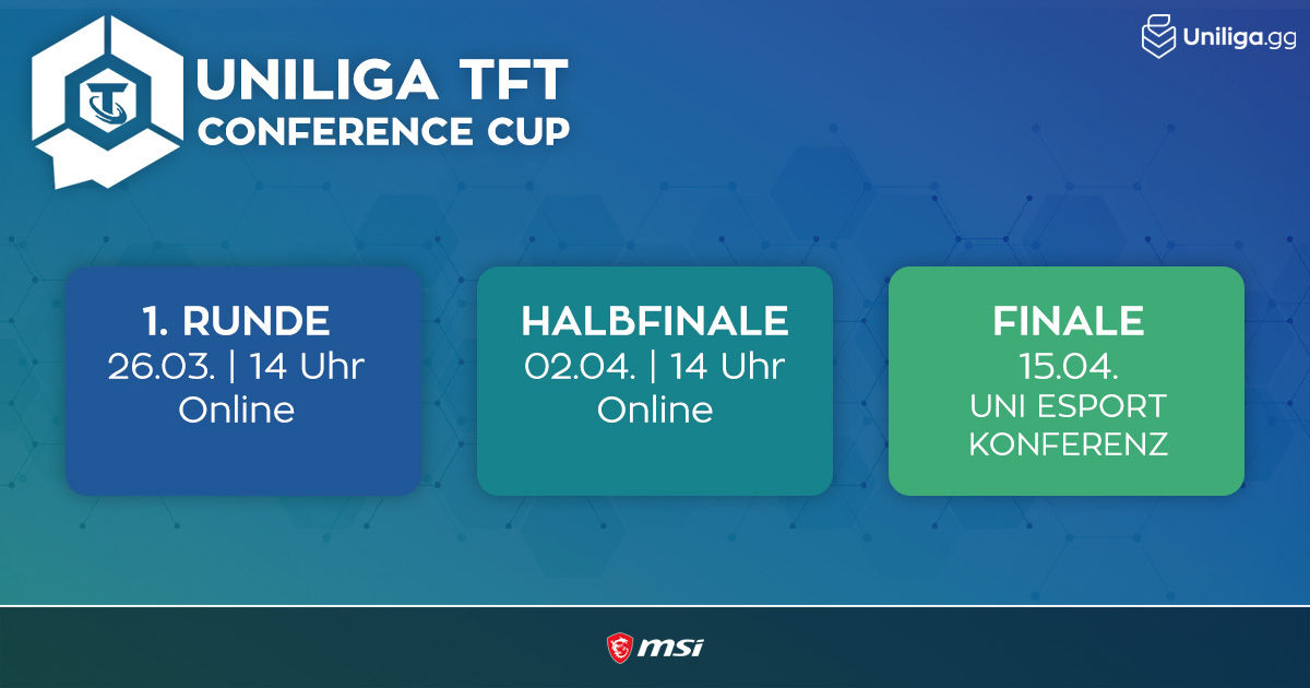 #tft 🐧

Wir haben eine Riesennews! Bei unserer Esport Konferenz im April werden wir den ersten Uniliga TFT Conference Cup, powered by <a href="/msigaming_de/">MSI Deutschland</a>,  veranstalten! 
Der Qualifier startet nächste Woche, also meldet euch besser jetzt schon an!

➡️play.toornament.com/de/tournaments…