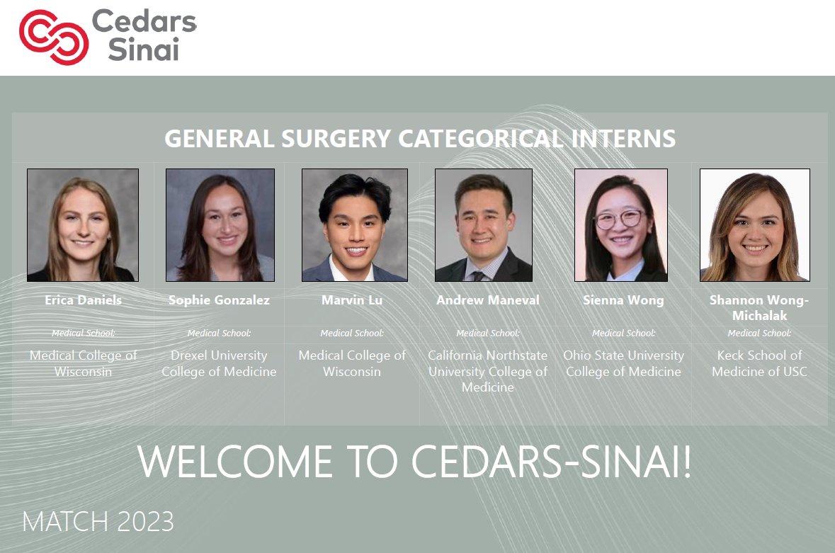 Department of Surgery at Cedars-Sinai (@deptsurgerycs) on Twitter photo Congratulations to our incoming future General Surgery Surgeons! Welcome to <a href="/CedarsSinai/">Cedars-Sinai</a>!🎉🥳
#Match2023 Congratulations to our incoming future General Surgery Surgeons! Welcome to <a href="/CedarsSinai/">Cedars-Sinai</a>!🎉🥳
#Match2023