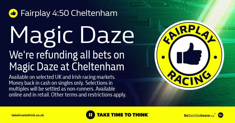 WillHillRacing's tweet photo. π¨ #WHFairPlay π¨
We're refunding bets on Magic Daze at Cheltenham
π | 4:50 Cheltenham https://t.co/LZEMmmsqYI