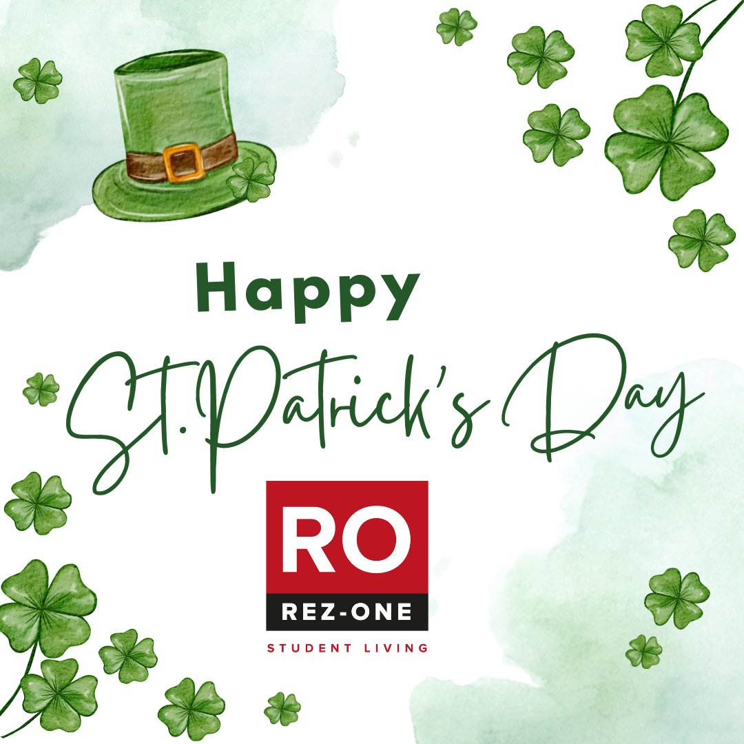 RezOneWaterloo's tweet image. Wishing you the "Luck of the Irish" this St. Patrick's Day! Be sure to be safe and check on your friends today if they are going to be going out to one of the hotspots in the city!