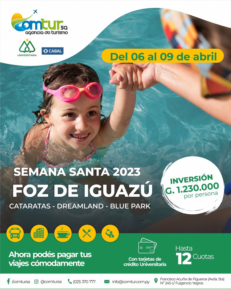 PyUniversitaria's tweet photo. ¡En esta SEMANA SANTA viajá con Comtur S.A. !
Financiá con tus #TarjetasDeCréditoUniversitaria 💳✅ hasta 12 cuotas sin intereses, también podés solicitar un #CréditoUniversitaria con tasas especiales 😎😁
Informes al 📞 021371200 📲 https://t.co/pfiV6nzVMa
#Comtur #Viajes https://t.co/sscNvYCkQw
