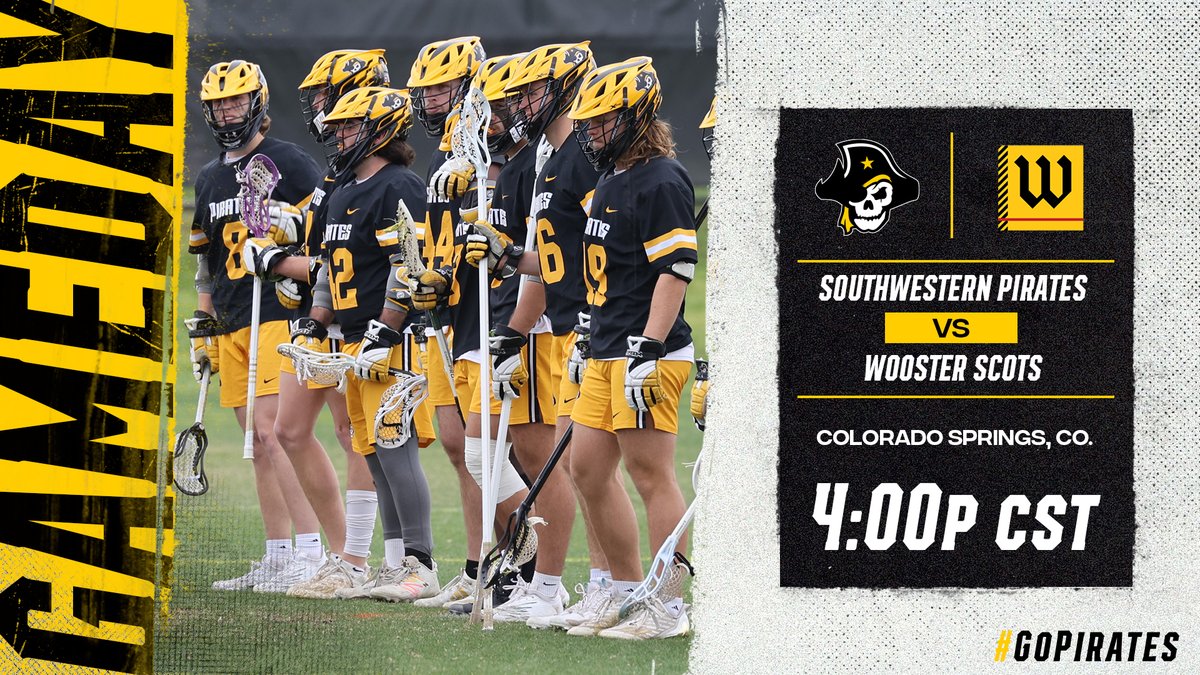 #GAMEDAY | <a href="/SUPiratesMLAX/">Southwestern MLAX</a>
🆚<a href="/WoosterLacrosse/">WoosterMen'sLacrosse</a> 
⏰4:00 PM CST
📍 Colorado Springs, Colorado
📺cctigers.com/watch/?Live=11…
📊cctigers.com/sidearmstats/m…