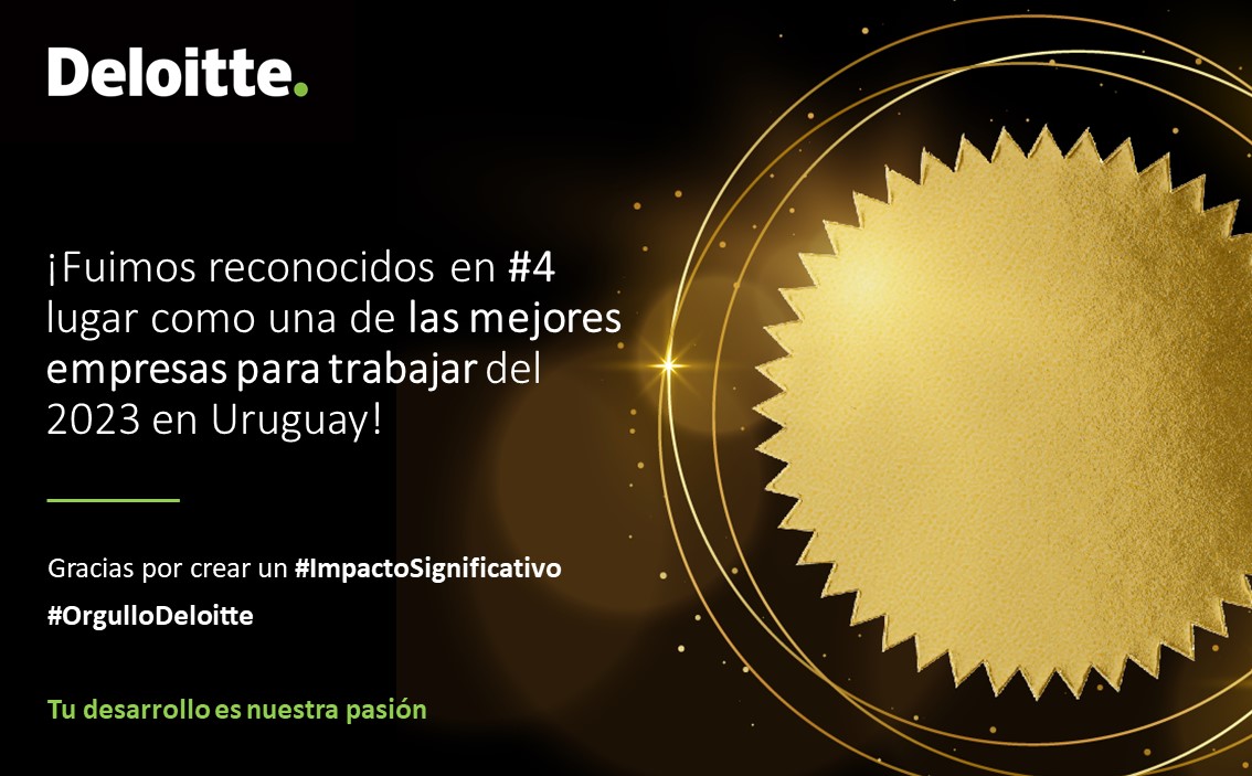 DeloitteUruguay's tweet photo. Nuestros profesionales piensan que Deloitte les brinda una excelente experiencia laboral, por eso fuimos reconocidos en #4 lugar por @GPTW, en la categoría de más de 301 colaboradores, como uno de los mejores lugares para trabajar en 2023. Juntos hicimos esto posible. #GPTW2023 https://t.co/vo224VsC8j